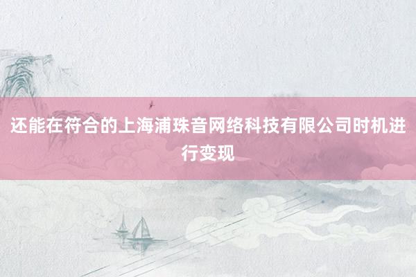 还能在符合的上海浦珠音网络科技有限公司时机进行变现